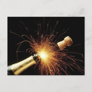 champagnefles oudejaarsavond feestdagenkaart