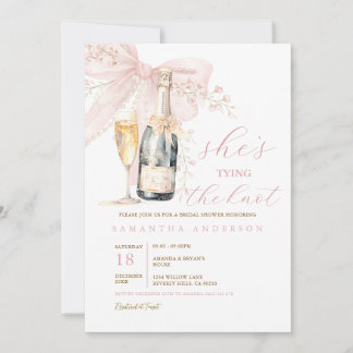 Champagnefles & Roze Strik Ze Krijgt de Knoop Aan  Kaart