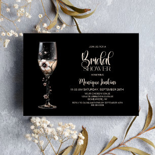 Champagneglas Bloemige Bruidsdouche Kaart