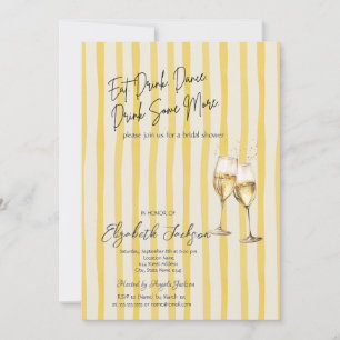 Champagneglas Gele Strepen Bruidsuitnodiging Kaart