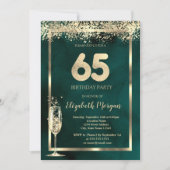 Champagneglas Goud Confetti Groen 65e Verjaardag Kaart (Voorkant)