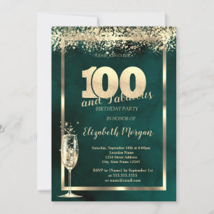 Champagneglas Gouden Confetti Groen 100ste Verjaar Kaart