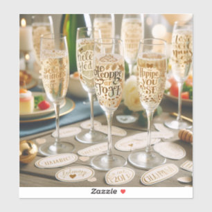Champagneglas stickers met feestelijke boodschappe