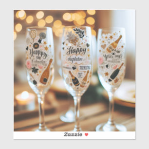 Champagneglas stickers met feestelijke boodschappe