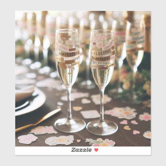 Champagneglas stickers met feestelijke boodschappe (Vel)