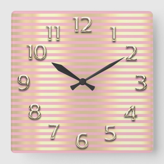 Champaigne Goud Arabisch Nummers Roze Lijnen Strep Vierkante Klok (Voorkant)