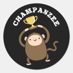 Champanzee Grappige Kampioen Chimpansee Pun Dark B Ronde Sticker