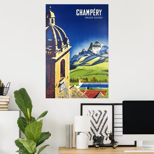 Champéry, Valais, Suisse, Affiche de ski (Bureau à domicile)