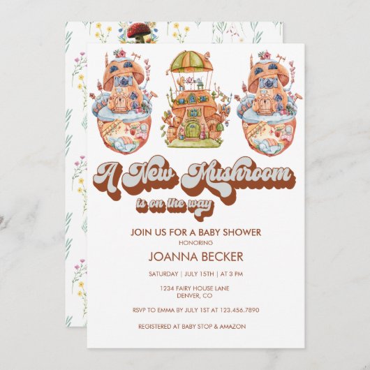 Champignon | Genre Neutre Bébé Douche Invitations (Devant / Derrière)