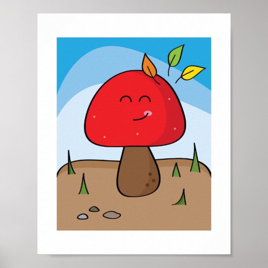 Champignon Rouge Souriant Ensoleillé | Affiche d'A (Devant)