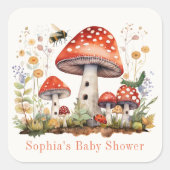 Champignonbloemige bijenworm Baby shower Vierkante Sticker (Voorkant)