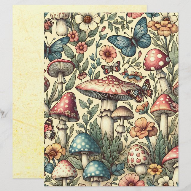  champignons, bloemen, vlinders Scrapbook (Voorkant / Achterkant)