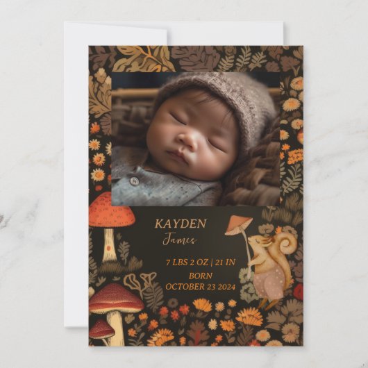 Champignons Bois Forêt Animale Bébé Faire-part (Devant)