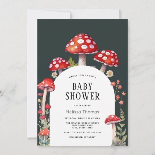 Champignons Cottage Bois Baby shower Invitation (Devant)