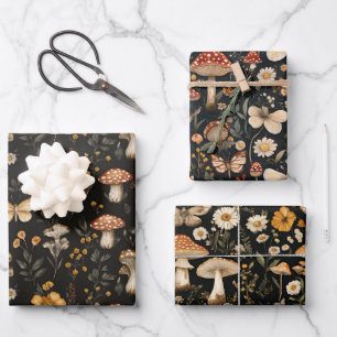 Champignons en bloemen Cottagecore patroon Inpakpapier Vel