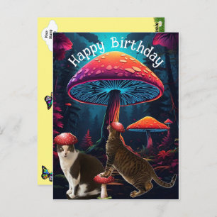 Champignons et chats Carte postale Anniversaire