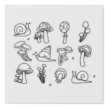 Champignons et escargots Faux Toile enveloppée Imp
