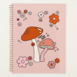 Champignons Et Fleurs Pêchent Art Retro les années<br><div class="desc">Illustration de champignons en pêche / orange - citation inspirante "Croyez en votre magie".</div>