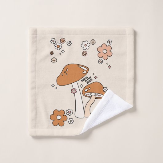Champignons Et Fleurs Tons Terre les années 70 Bei (Gant de toilette)