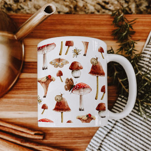 Champignons et insectes Aquarelle Bois Mug