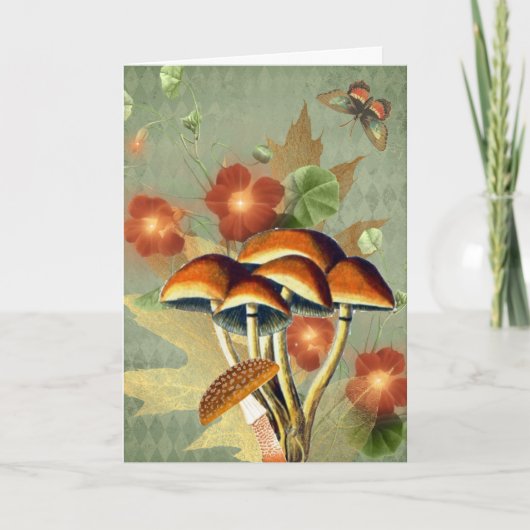 Champignons et papillon vintage orange automne (Devant)