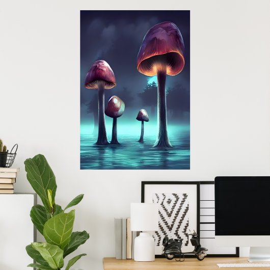 Champignons poussant dans la mer | AI Art Poster (Bureau à domicile)