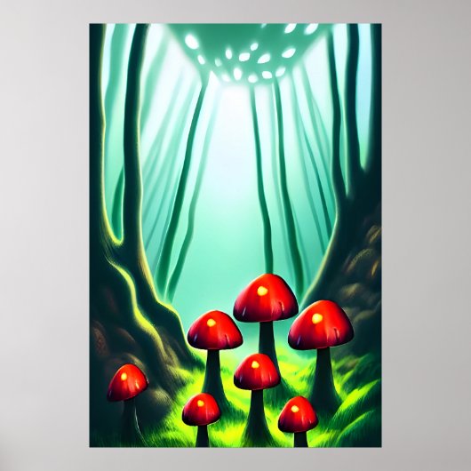 Champignons rouges dans la forêt | AI Art Poster (Devant)