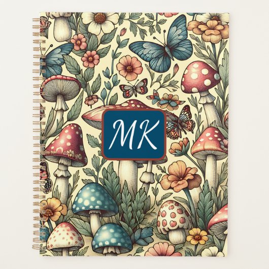 Champignons vintages, papillons et fleurs (Devant)