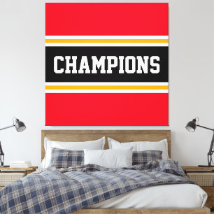 CHAMPIONS Athletic Bright Red Black Racing Stripes Canvas Afdruk