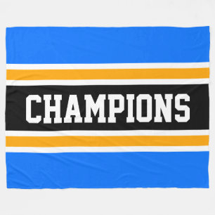 CHAMPIONS Bold Helder Blauw Zwart Geel Strepen Fleece Deken