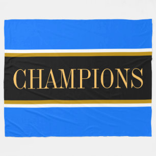 CHAMPIONS Helderblauw Zwart Wit Racing Strepen Fleece Deken
