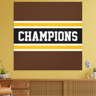 CHAMPIONS Sportief Bruin Zwart Geel Strepen Canvas Afdruk