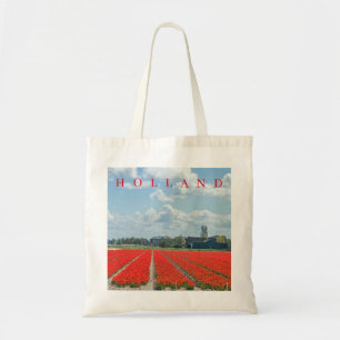 Champs de tulipe rouge Hollande vue sac fourre-tou