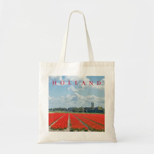 Champs de tulipe rouge Hollande vue sac fourre-tou (Devant)