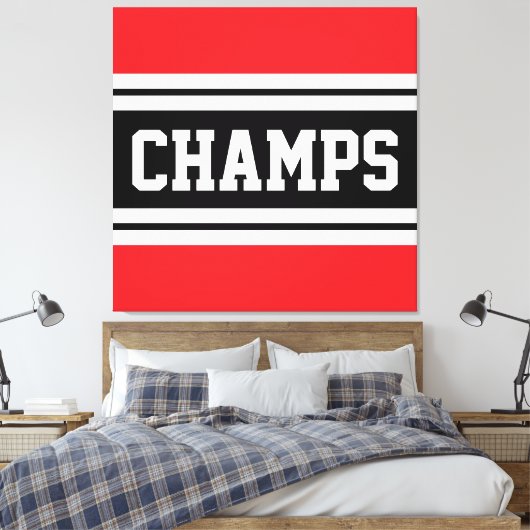 CHAMPS Helder Rood Zwart Wit Racing Stripes Canvas Afdruk (Insitu (Slaapkamer))