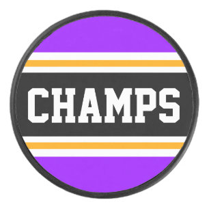 CHAMPS Heldere Paarse Zwart Geel Racing Stripes Hockey Puck