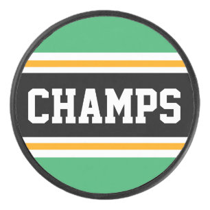 CHAMPS Heldergroene Zwarte Oranje Racing Strepen Hockey Puck