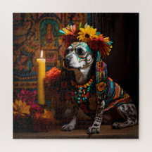 Chamuco Hond in een altaar voor de Dag van de Dode