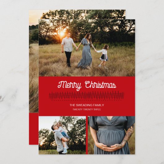 Chandail de Noël Rouge Whimsical Marques Carte pho (Devant / Derrière)