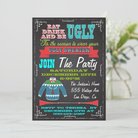 Chandail noir moche Invitations de Noël (Debout devant)