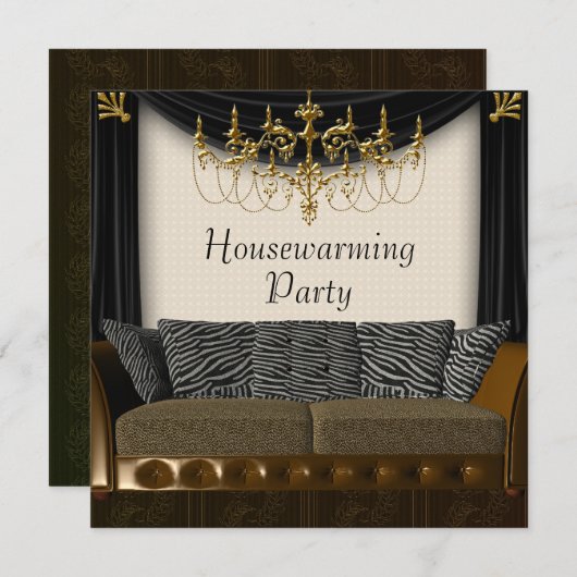 Chandeleir Zebra Sofa Housewarming Party Kaart (Voorkant / Achterkant)