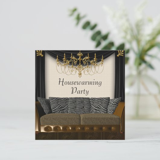 Chandeleir Zebra Sofa Housewarming Party Kaart (Staand voorkant)