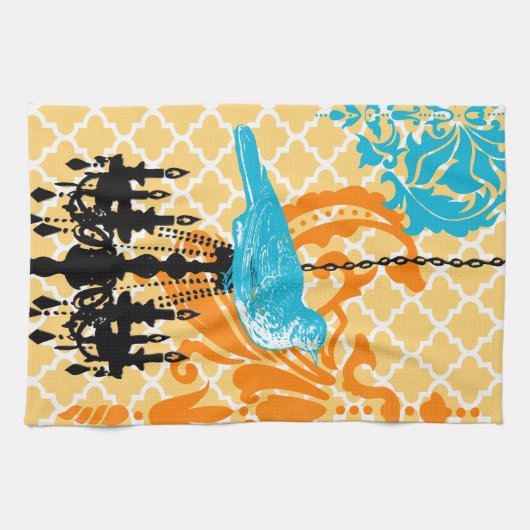 Chandelier Bird Damask Moroccan Tegel Theedoek (Horizontaal)