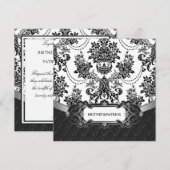 Chandelier Black Damask White Wedding Invitations Kaart (Voorkant / Achterkant)