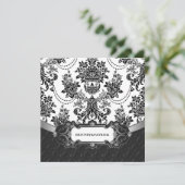 Chandelier Black Damask White Wedding Invitations Kaart (Staand voorkant)