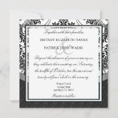 Chandelier Black Damask White Wedding Invitations Kaart (Achterkant)