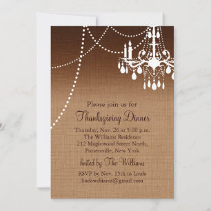 Chandelier Burlap Thanksgiving Dîner Invitation