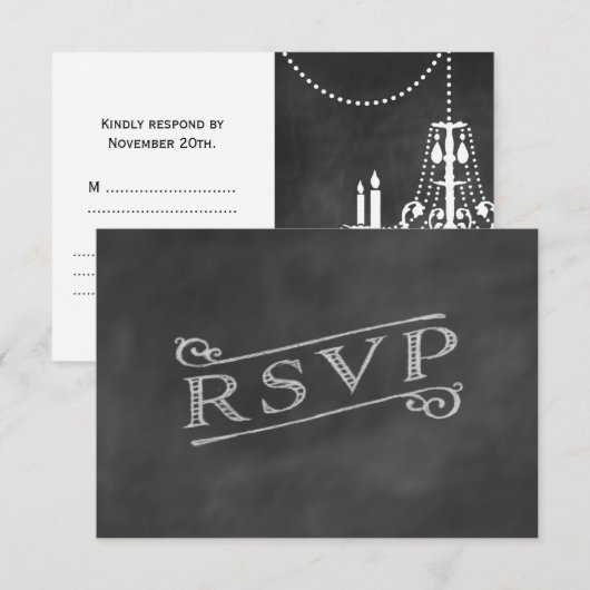Chandelier Chalkboard RSVP Kaartje (Voorkant / Achterkant)