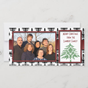 Chandelier Damask Green Damask Tree-fotokaarten Feestdagenkaart