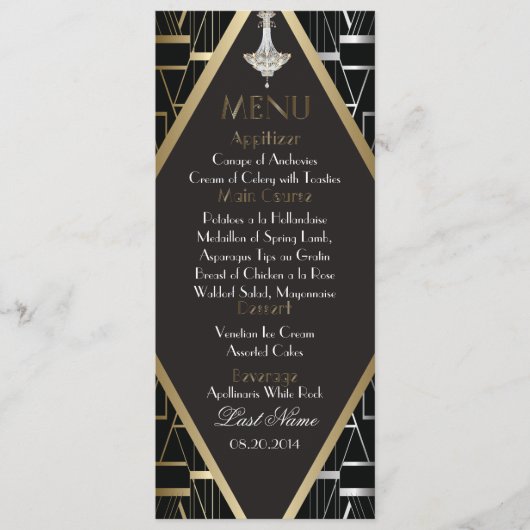 Chandelier de menu Mariage Gatsby Deco Classic (Devant)